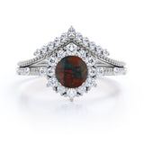 Tiara 1.40 Ct Round Cut Lab Created Black Opal Bridal Set