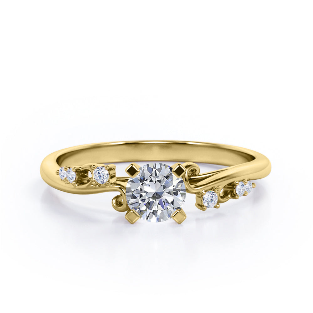 Stylish 1.05 Carat Round Cut Moissanite And Diamond Seven Stone Engagement Ring In Black Gold