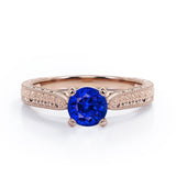 Antique Art Deco 1 Carat Round Cut Lab-Created Sapphire Four Prong Solitaire Engagement Ring In Rose Gold