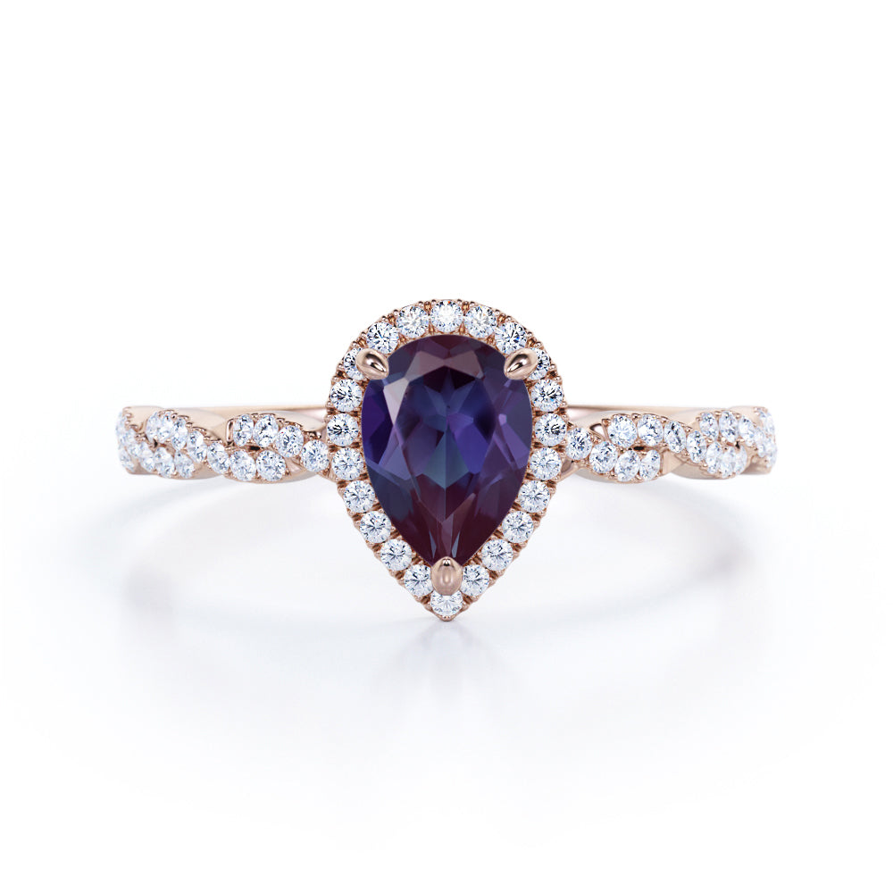 Infinity 1.45 Ct Pear Lab Alexandrite Halo Engagement Ring