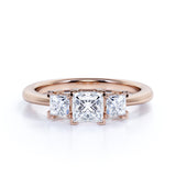 Simple 3 Stone Design 1.25 Carat Square Cut Moissanite and Diamond Vintage Engagement Ring in White Gold