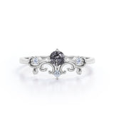 Solitaire Filigree 0.53 Carat Round Cut Smokey Black Rutilated Quartz and Diamond Art Deco Engagement Ring for Women