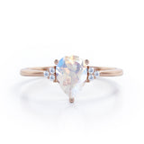 Seven Stone 0.5 carat Pear Moonstone and Diamond Dainty Band Engagement Ring in White Gold