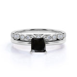 Bestselling 1.50 Carat Princess cut Wedding Ring Set with Lab Black Diamond for Women in White Gold