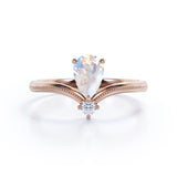 Vintage Milgrain 1 carat Pear Moonstone Nestled Engagement Ring in Rose Gold