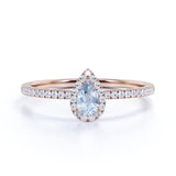 1 ct Pear Aquamarine Halo Engagement Ring
