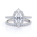 1.75 Carat Vintage Moissanite and Diamond Snowflake Cluster Ring Oval Cut Bridal Set in Rose Gold