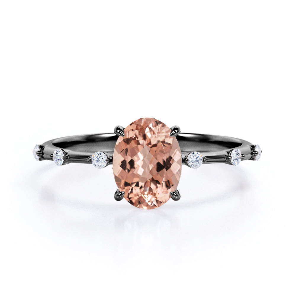 Dainty Twig Branch Style 1 carat Oval Morganite and Moissanite Engagement Ring in Rose Gold