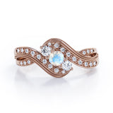 Double Milgrain Curve Infinity 0.7 carat Round Moonstone and Moissanites Engagement Ring in rose Gold