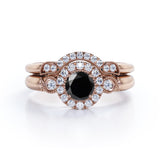 1.45 Carat Round cut Lab Black Diamond Wedding Ring Set in Rose Gold