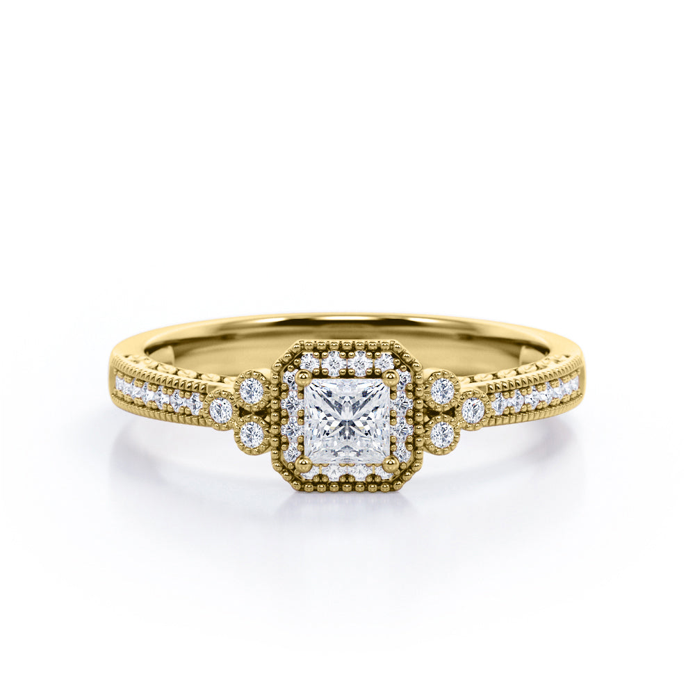 Certified Vintage 1 Ct Princess Lab Diamond Engagement Ring