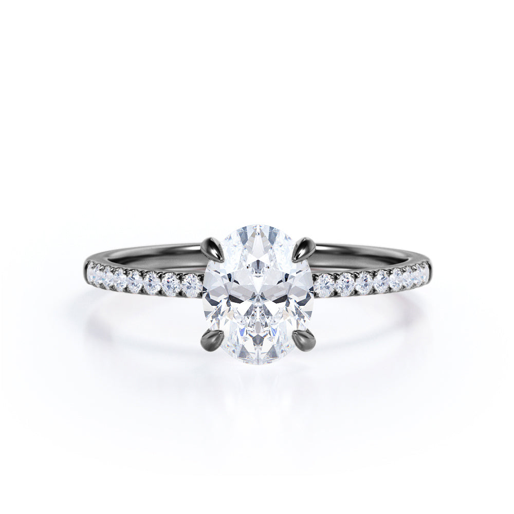 Pave 1.50 Carat Oval Cut Moissanite Engagement Ring