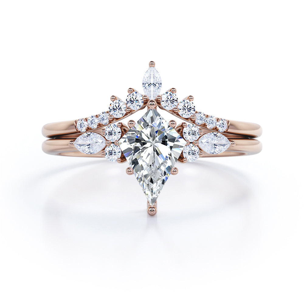 Sophisticated 0.7 carat Kite Moissanite and Diamond Bridal Ring Set in White Gold