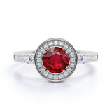 Channel Set Design 1.25 Carat Round Cut Lab Ruby and Diamond Engagement Ring in White Gold