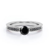 1.25 ct Round Lab Black Diamond Milgrain Engagement Ring