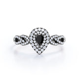 1.67 Carat Pear Cut Lab Grown Black Diamond Double Halo Engagement Ring In White Gold