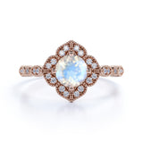 Flower 1.1 ct Round Moonstone Engagement Ring