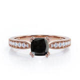 Classic Eight Prongs 1.25 Carat Cushion Cut Black Diamond Vintage Milgrain Engagement Ring In White Gold