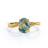 1 ct Oval Cut Green Moss Agate Bypass Milgrain Engagement Ring