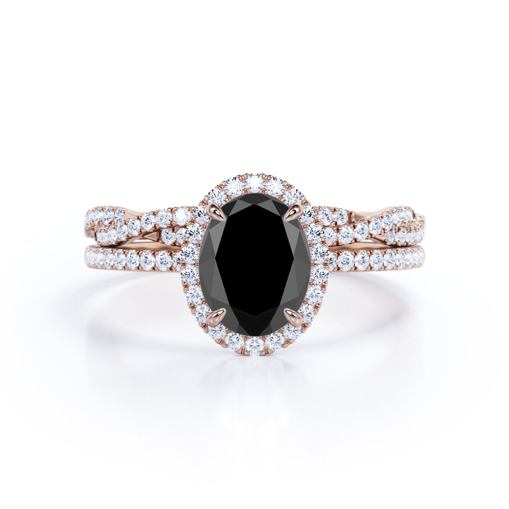 1.50 carat oval cut Black Diamond infinity wedding ring set in white gold