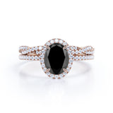 1.50 carat oval cut Black Diamond infinity wedding ring set in white gold