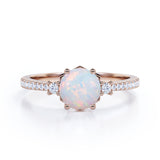 Hexagon Set 1.35 Carat Brilliant Round Ethiopian Opal And Diamond Pave Engagement Ring In White Gold.