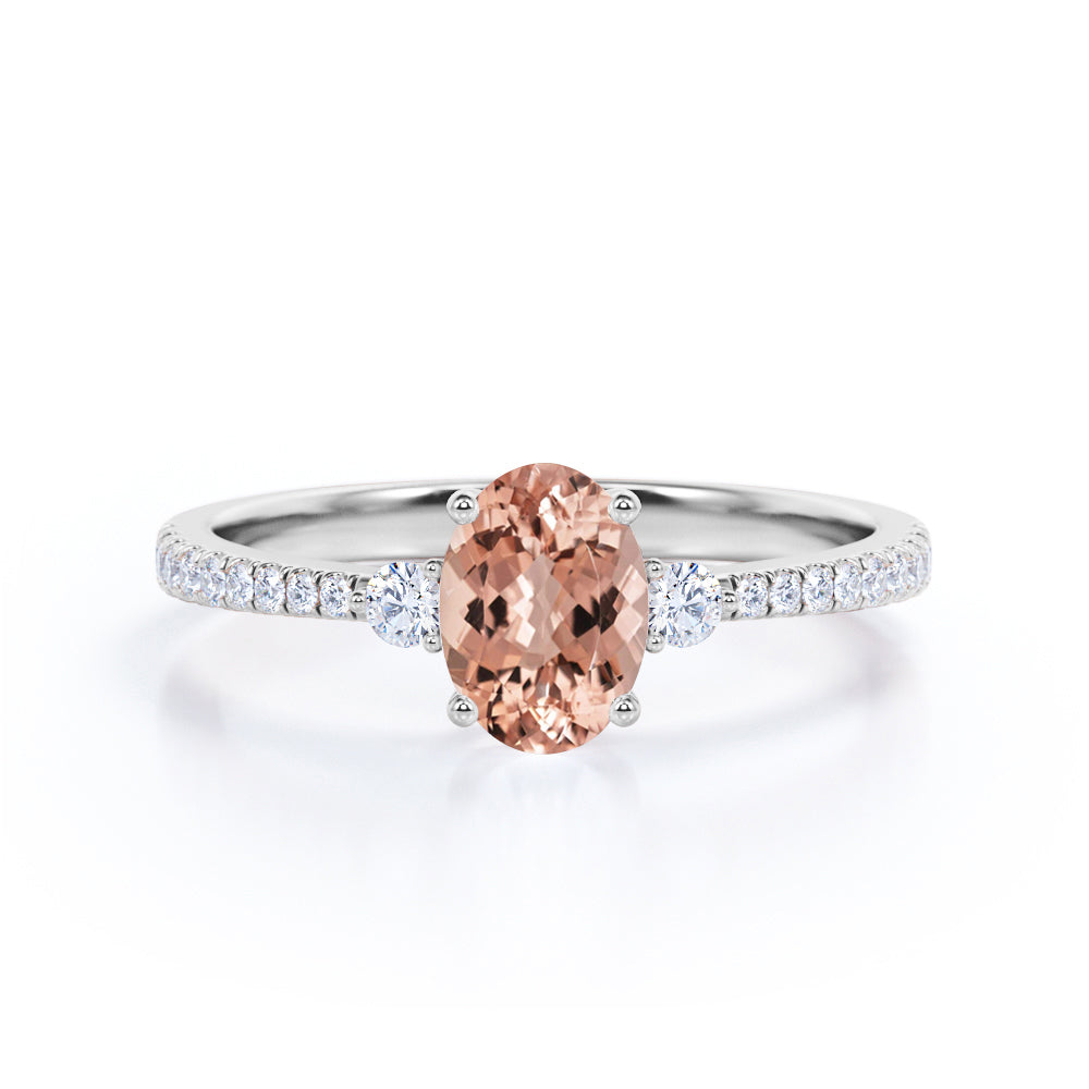 3 Stone 1.60 ct Oval Brown Pink Morganite Engagement Ring
