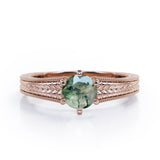 Vintage Bowtie Filigree 1 carat Round Moss Green Agate Solitaire Engagement Ring in Rose Gold