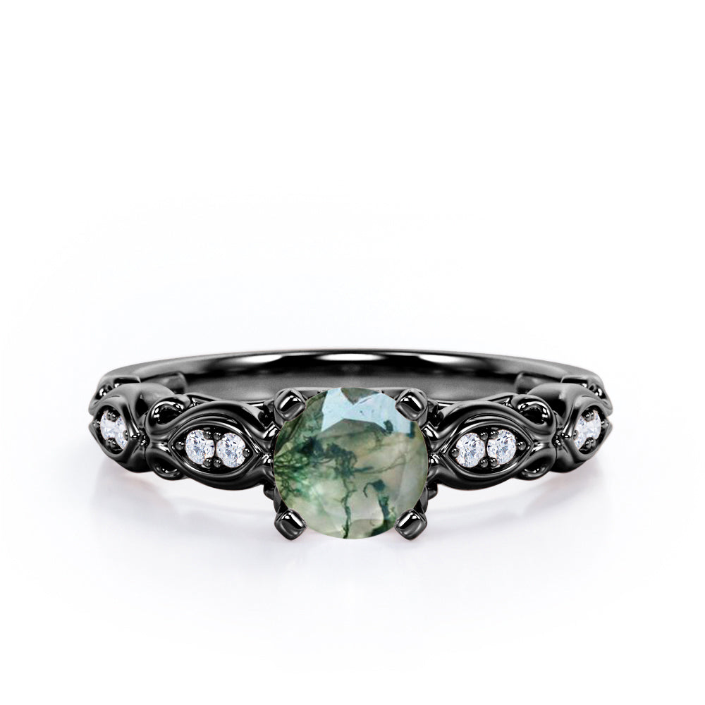 Decorative Basket Prong 0.5 carat Round Moss Green Agate and Diamond Nature-Inspired Ring in Rose Gold