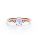 1.25 Carat Oval Moonstone and Diamond Wedding Ring in White Gold - Blue Moonstone Ring