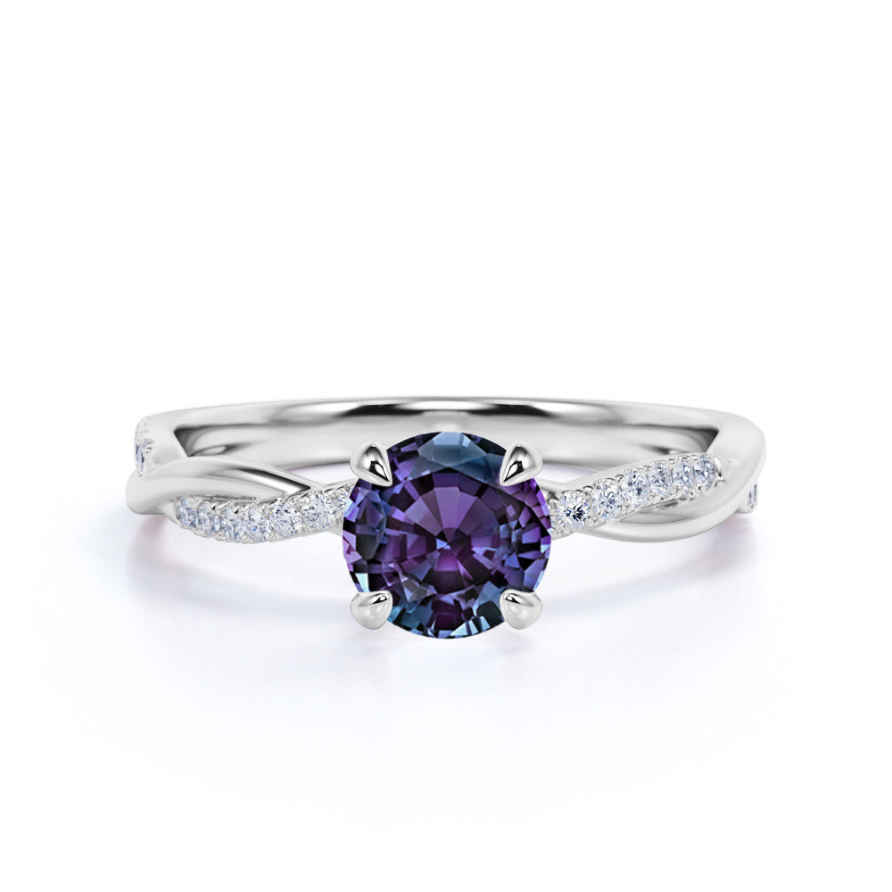 1.25 Ct Round Lab Alexandrite Twisted Engagement Ring