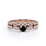 1.3 Carat Round Cut Lab Grown Black Diamond Unique Wedding Ring Set For Women In White Gold