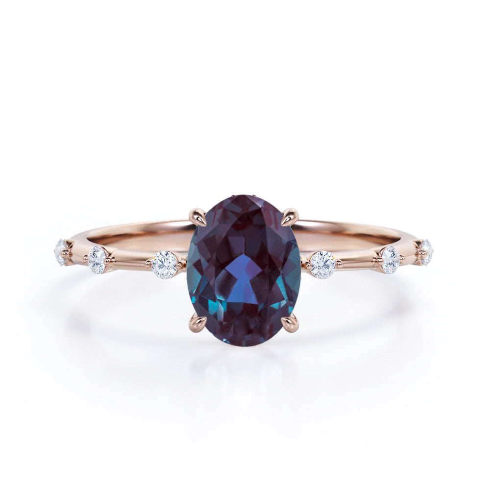 1.10 Ct Oval Lab Alexandrite Seven Stone Engagement Ring