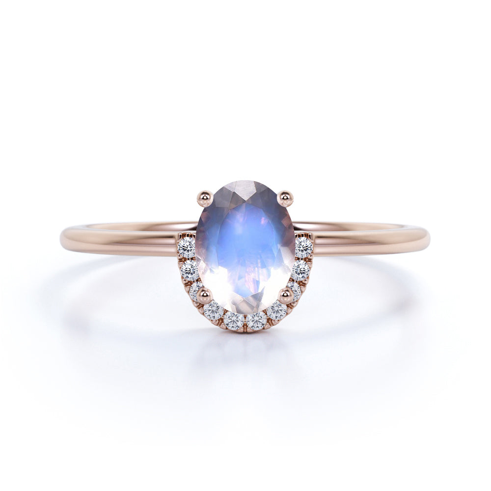 Antique 1.65 Carat Oval Cut Deep Blue Moonstone and Diamond Crown Engagement Ring in White Gold