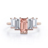 Graduated Baguette 1.5 carat Morganite and Cubic Zirconia Engagement Ring in White Gold