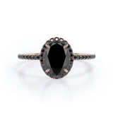 1.5 ct Oval Lab Black Diamond Halo Pave Engagement Ring
