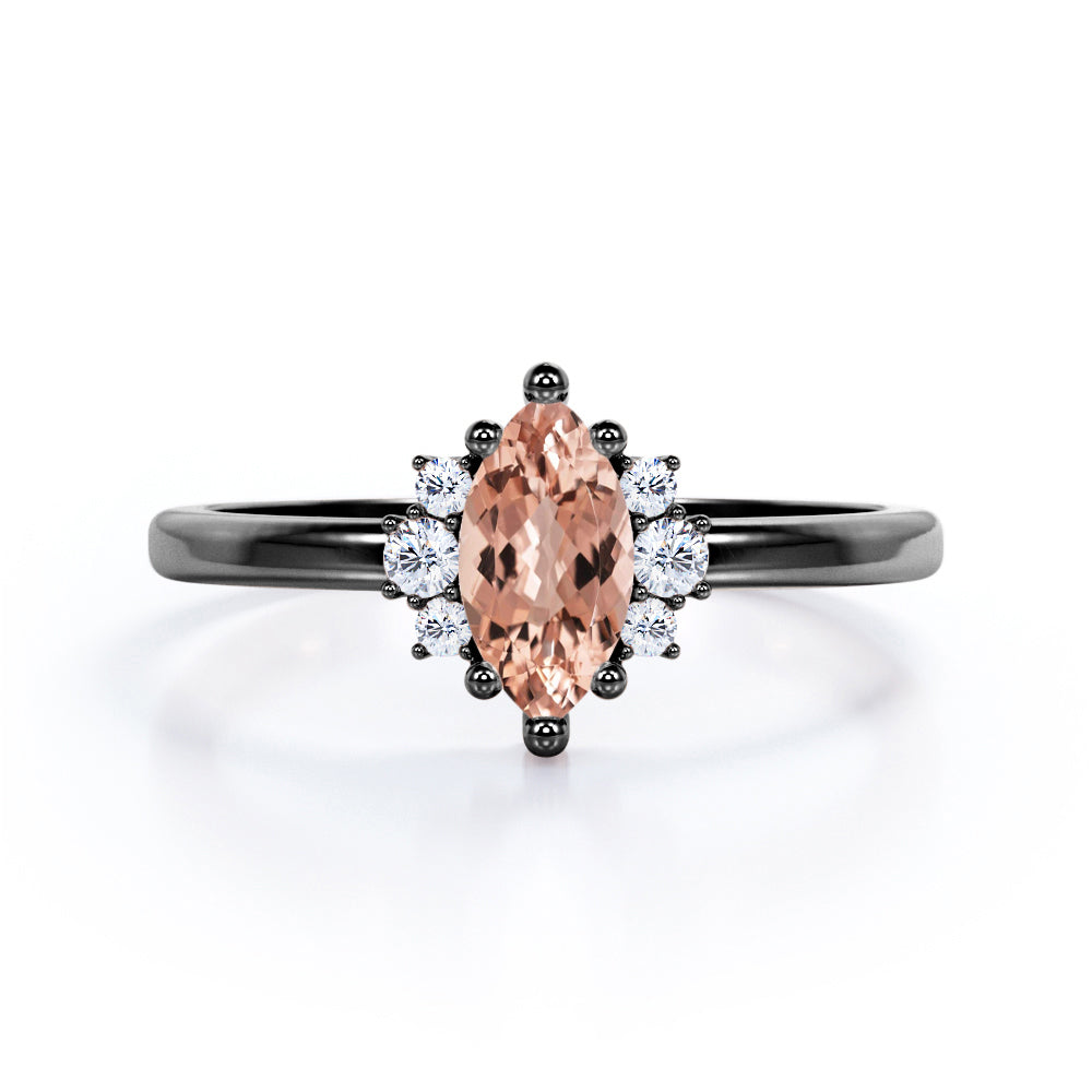 Minimal Seven Stones 0.55 carat Marquise Morganite and Moissanite Anniversary Ring in Rose Gold For Her
