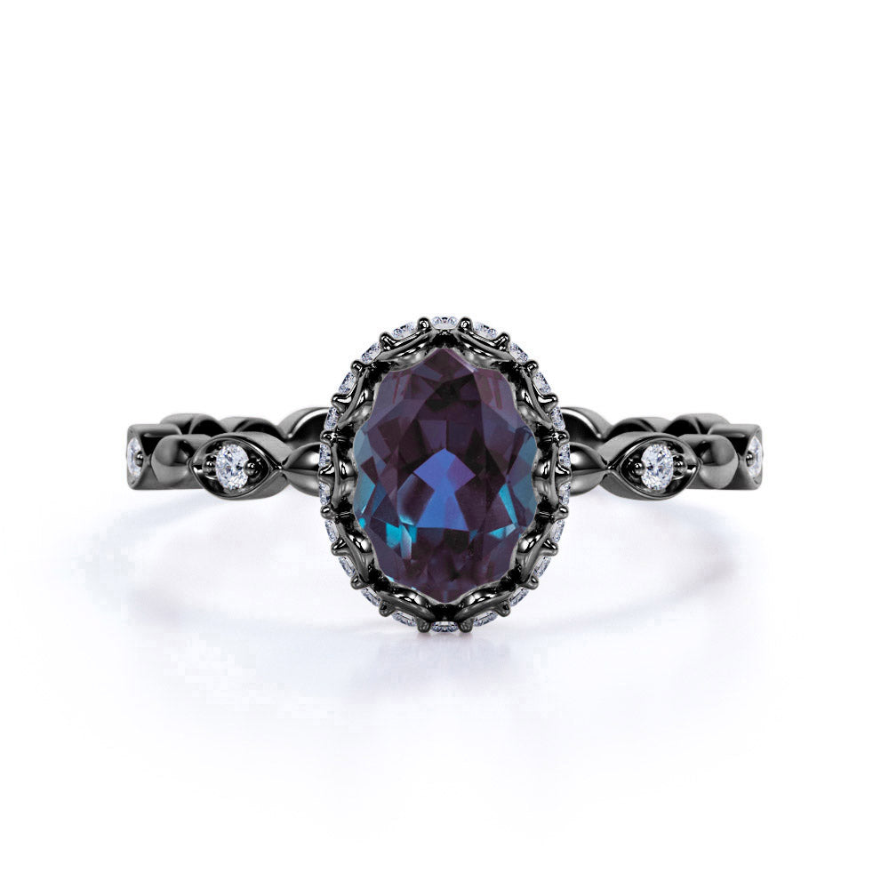 1.25 Ct Oval Cut Lab Alexandrite Halo Engagement Ring