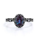1.25 Ct Oval Cut Lab Alexandrite Halo Engagement Ring