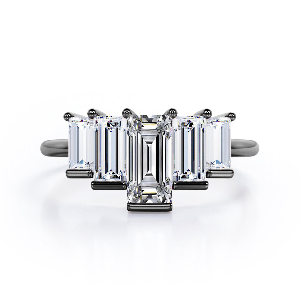 Graduated Baguette Cubic Ring in White Gold