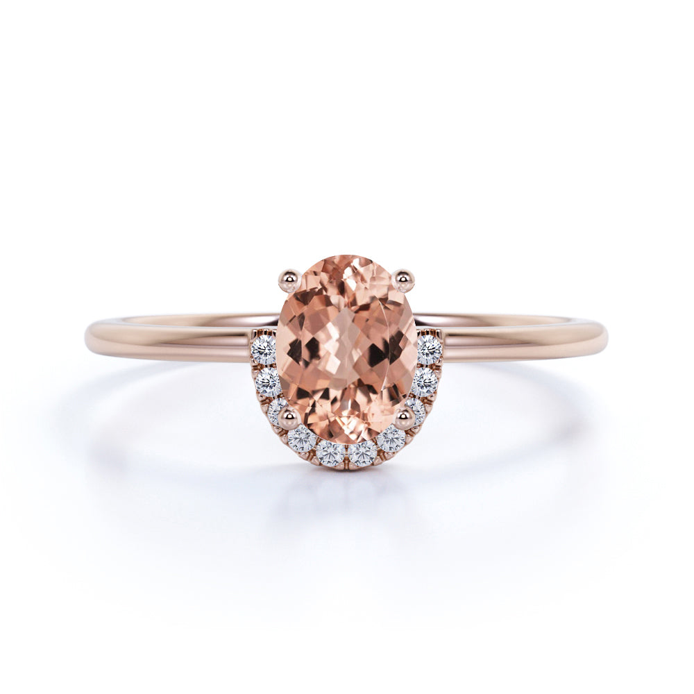 Antique 1.65 Carat Oval Cut Salmon Morganite and Diamond Crown Engagement Ring in White Gold