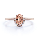 Antique 1.65 Carat Oval Cut Salmon Morganite and Diamond Crown Engagement Ring in White Gold