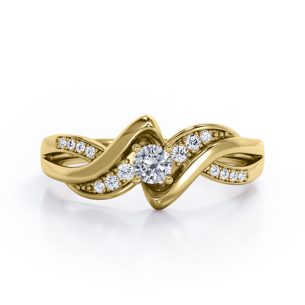 Double Distorted Infinity 0.3 TCW Round Shaped Diamond Pave-Channel Engagement Ring in 10K White Gold