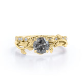 0.75 Ct Round Salt and Pepper Diamond Leaf Wedding Ring Set