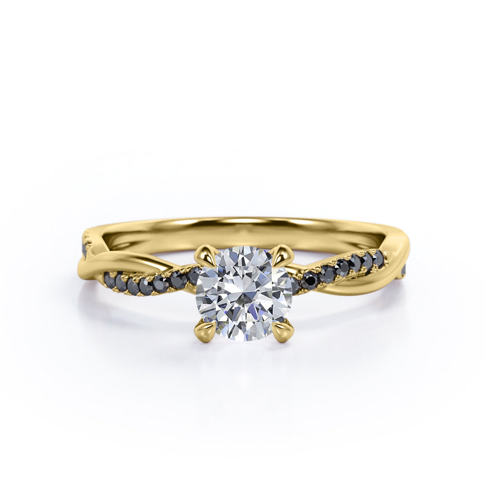 Infinity Twisted Band - 1.25 TCW Round Brilliant Cut Moissanite with Lab Created Black Diamond - Pave Style Engagement Ring in White Gold