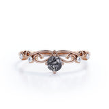 Solitaire 0.60 Carat Round Cut Druzy Black Rutilated Quartz and Diamond Twist Filigree Engagement Ring - Promise Ring