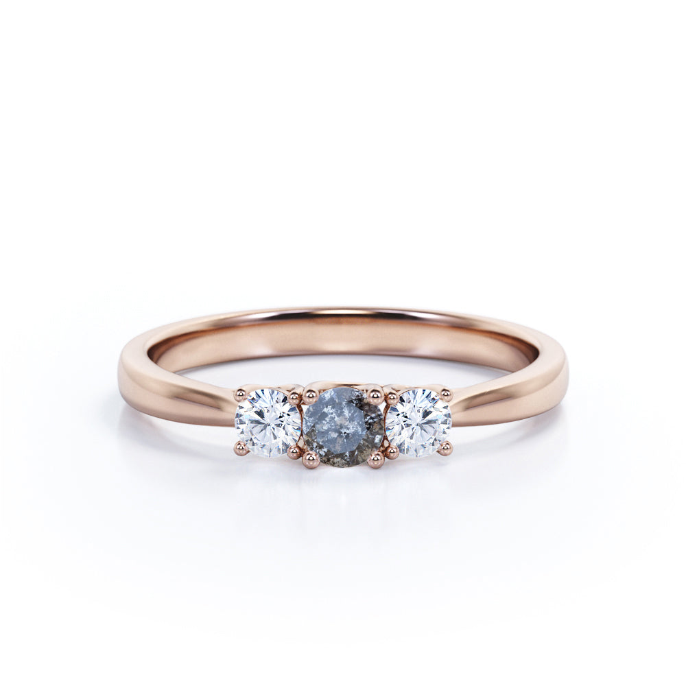 Three Stone 0.40 Ct Round Salt and Pepper Diamond Engagement Ring