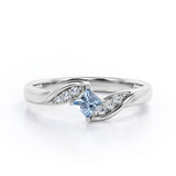 Twisted 7 Stone Ring - 0.55 carat Princess Aquamarine and Moissanite Elegant Engagement Ring in White Gold