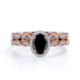 Perfect 1.65 Carat Oval cut Lab Black Diamond Bridal Ring Set in White Gold