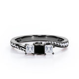 Scale Bridge Accent 0.65 carat Princess Black Diamond Twisted Wave Engagement Ring in Rose Gold